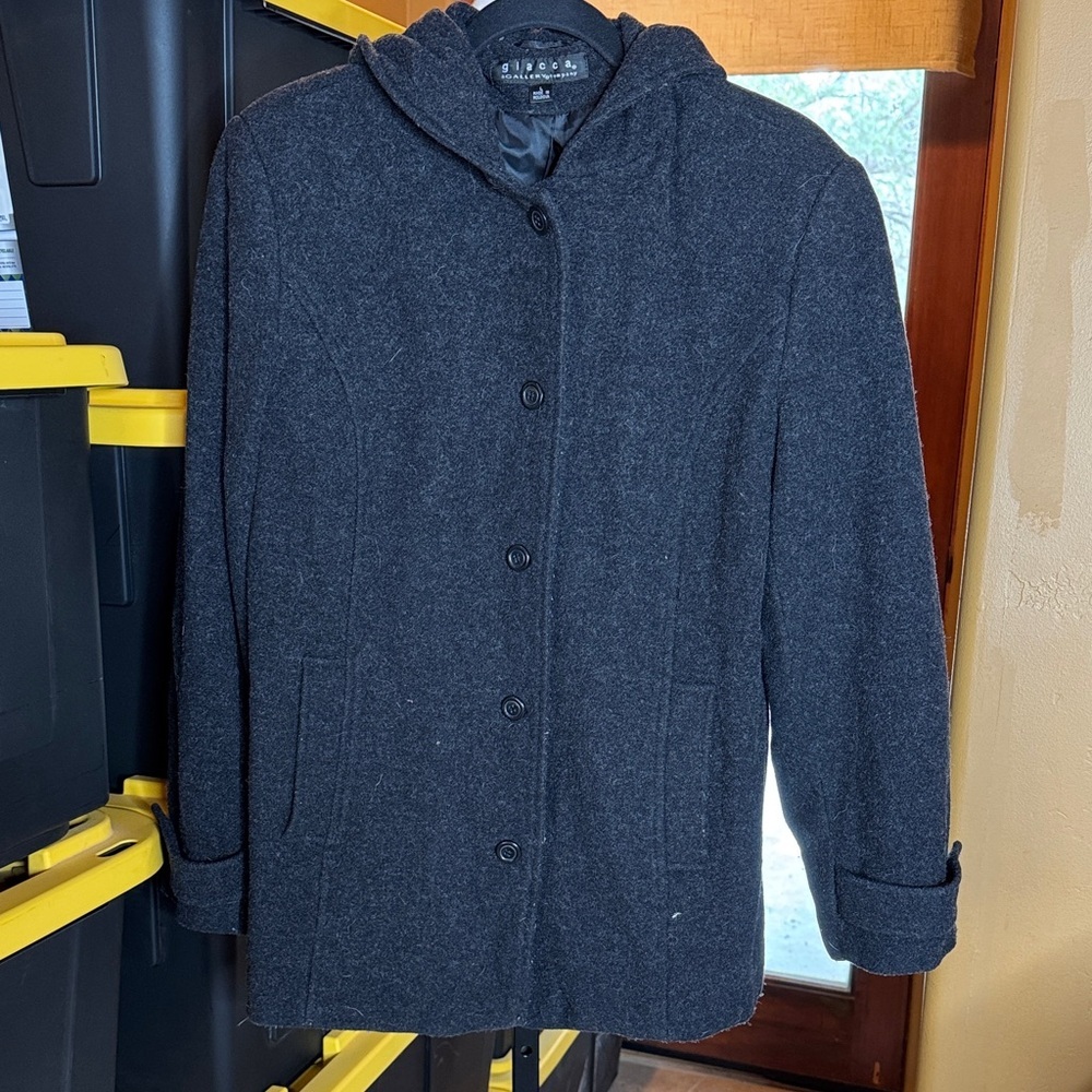Giacca A Gallery Company Charcoal Gray Pea Coat Size Large